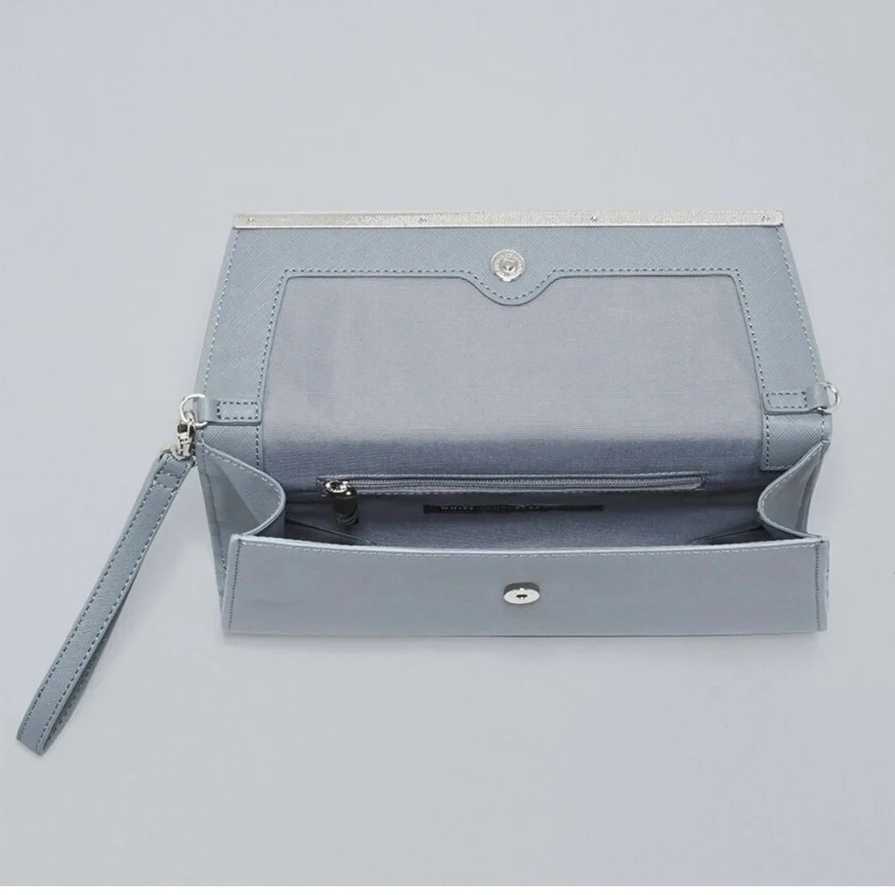 White House Black Market Gray Clutch Crossbody Chain Strap NWT Evening Bag - Picture 4 of 7